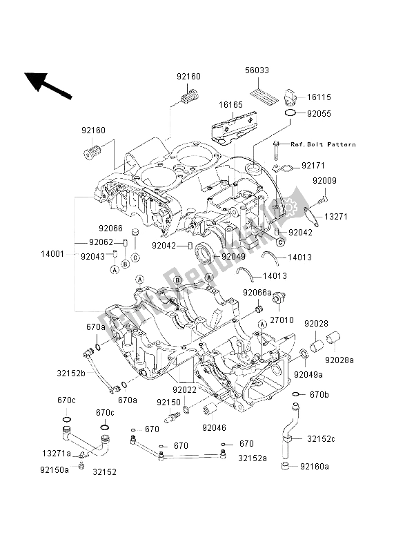 All parts for the Crankcase of the Kawasaki W 650 2002