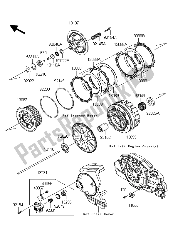 Alle onderdelen voor de Koppeling van de Kawasaki VN 1700 Classic Tourer ABS 2010