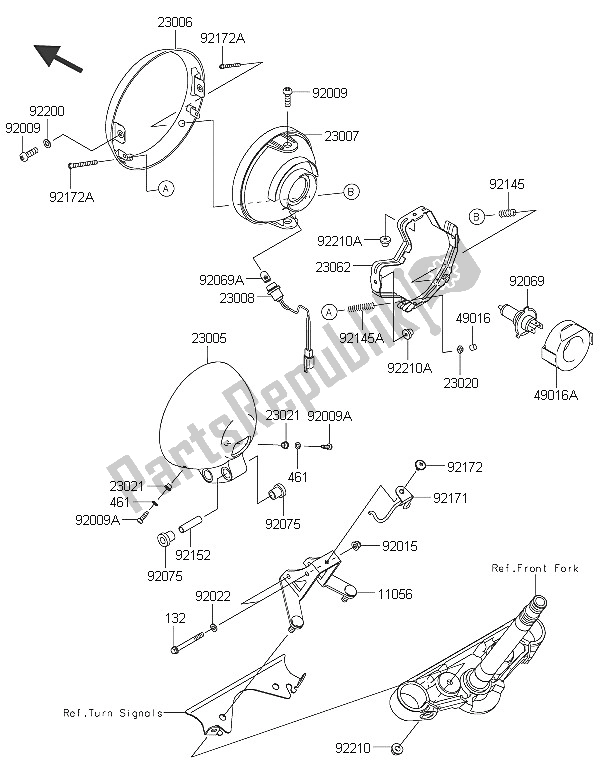 All parts for the Headlight(s) (uk) of the Kawasaki Vulcan 900 Custom 2016