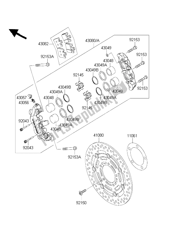 All parts for the Front Brake of the Kawasaki Ninja ZX 6R 600 2003