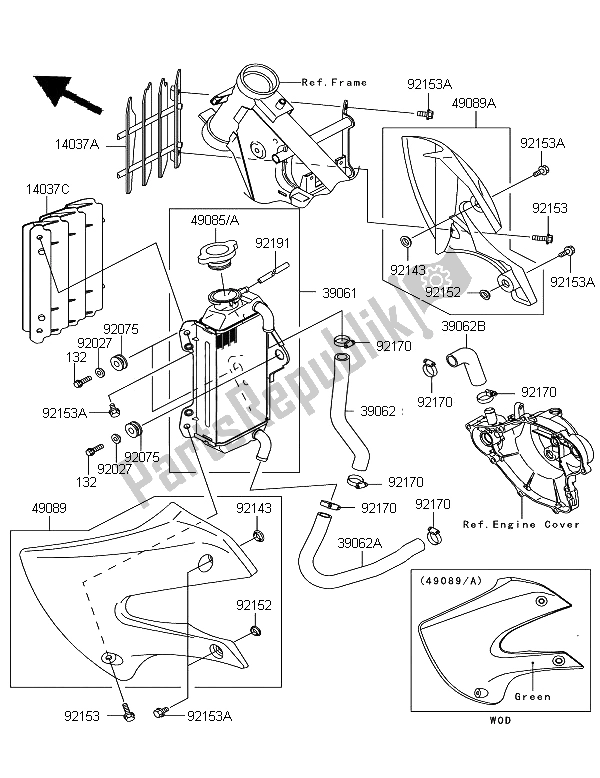 All parts for the Radiator of the Kawasaki KX 65 2009