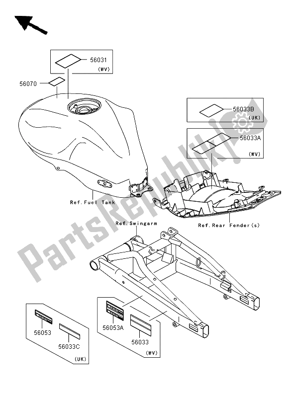 Alle onderdelen voor de Etiketten van de Kawasaki ER 6F ABS 650 2006