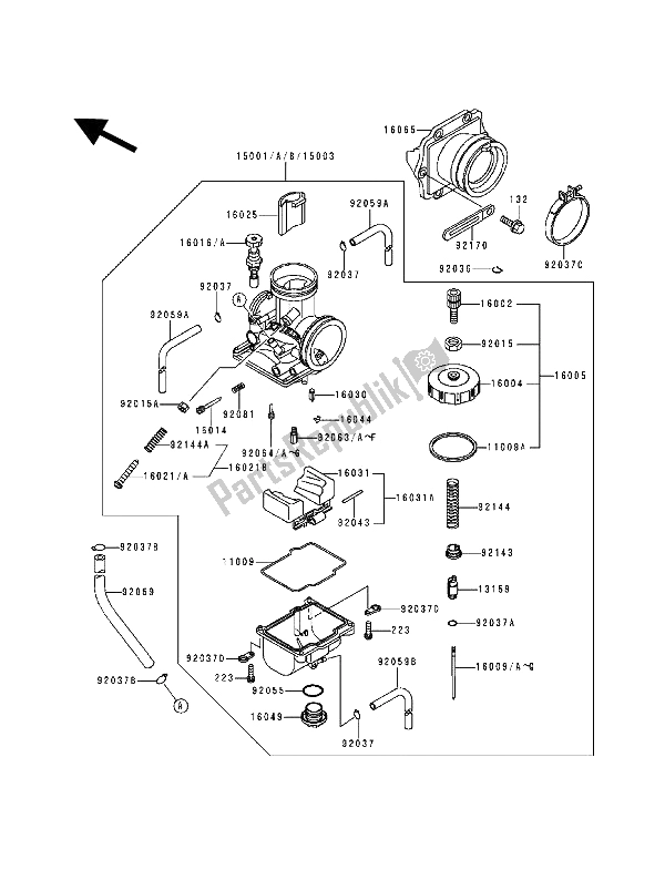 Tutte le parti per il Carburatore del Kawasaki KX 500 1992