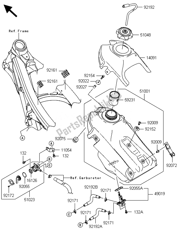 Alle onderdelen voor de Benzinetank van de Kawasaki KLX 450R 2014