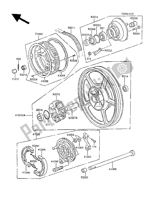 All parts for the Rear Hub of the Kawasaki GPZ 305 Belt Drive 1987