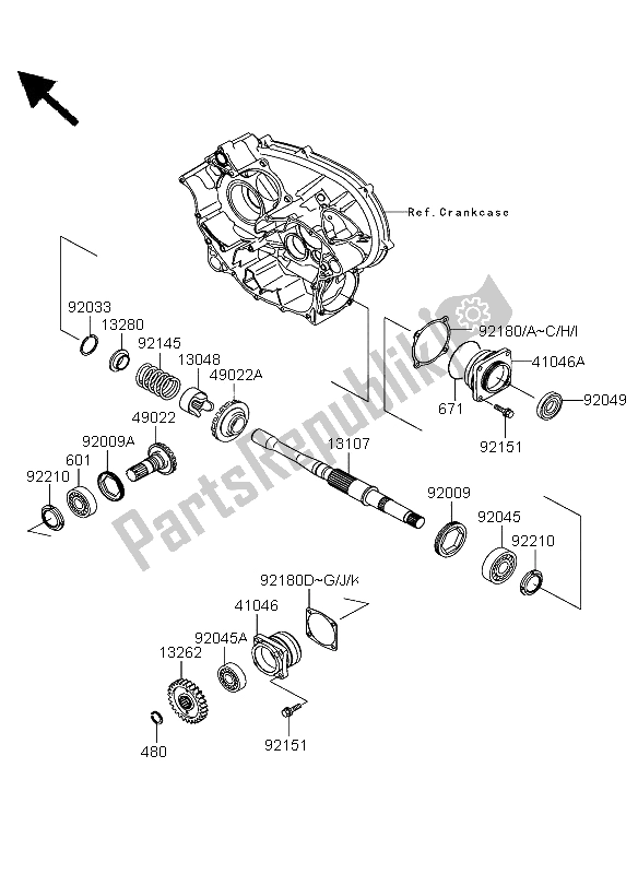 All parts for the Front Bevel Gear of the Kawasaki KFX 700 2004