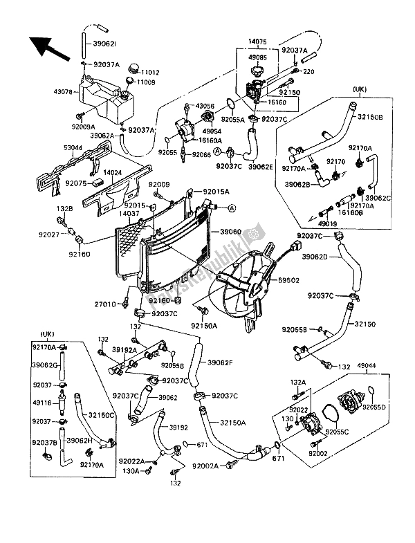 Todas as partes de Radiador do Kawasaki ZZ R 1100 1992