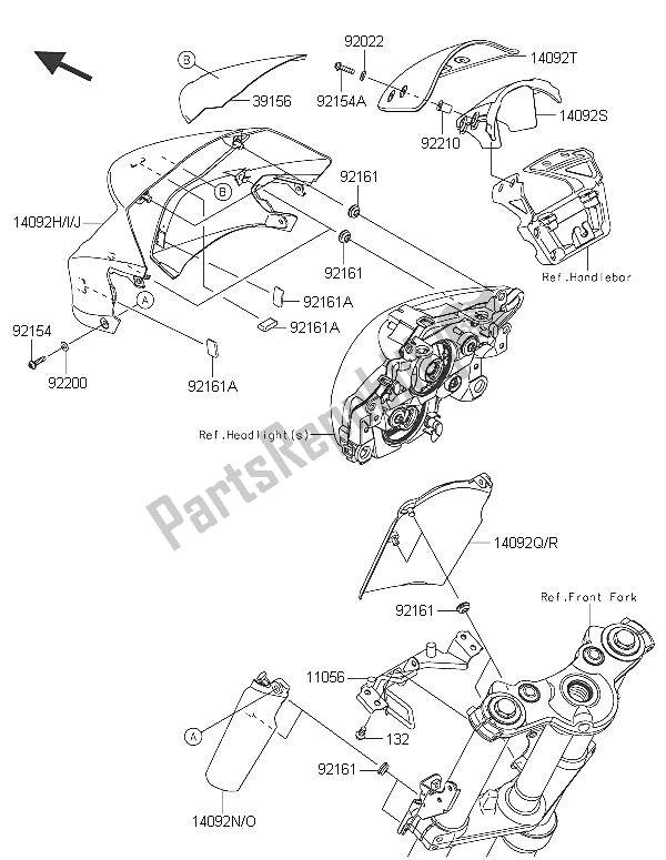 All parts for the Cowling of the Kawasaki ER 6N 650 2016