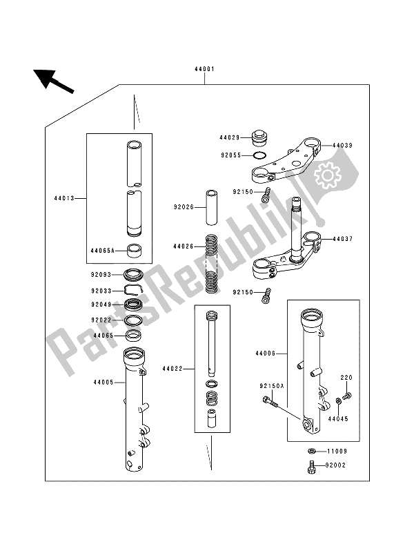 All parts for the Front Fork of the Kawasaki Zephyr 750 1994