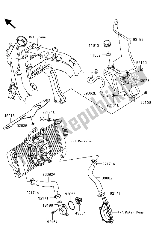 Alle onderdelen voor de Waterpijp van de Kawasaki ER 6F 650 2013