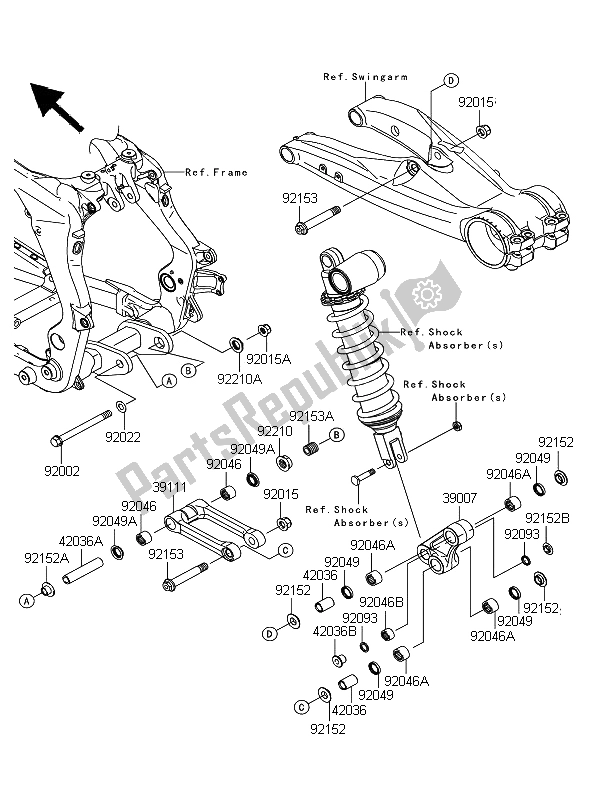 All parts for the Rear Suspension of the Kawasaki KFX 450R 2009