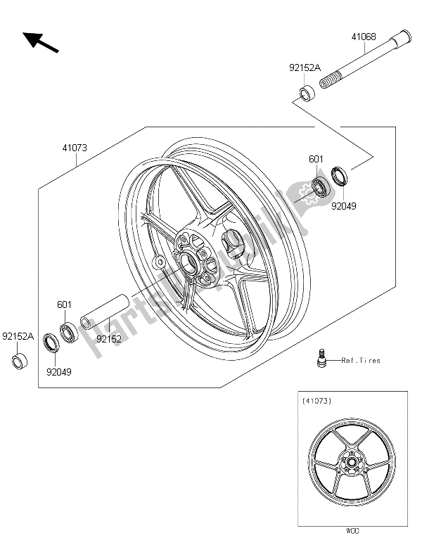 All parts for the Front Hub of the Kawasaki Z 800 ABS 2015