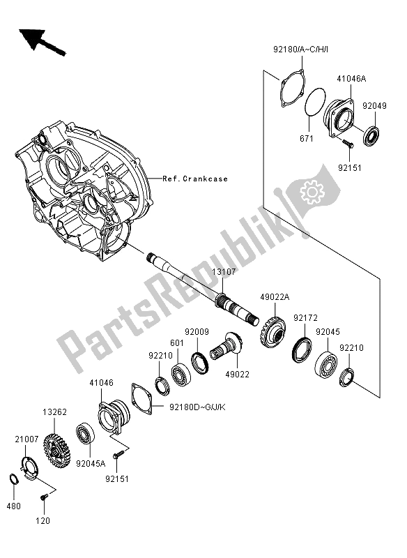 All parts for the Front Bevel Gear of the Kawasaki KVF 650 4X4 2011