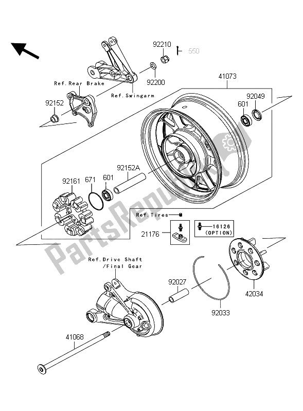 All parts for the Rear Hub of the Kawasaki 1400 GTR ABS 2012