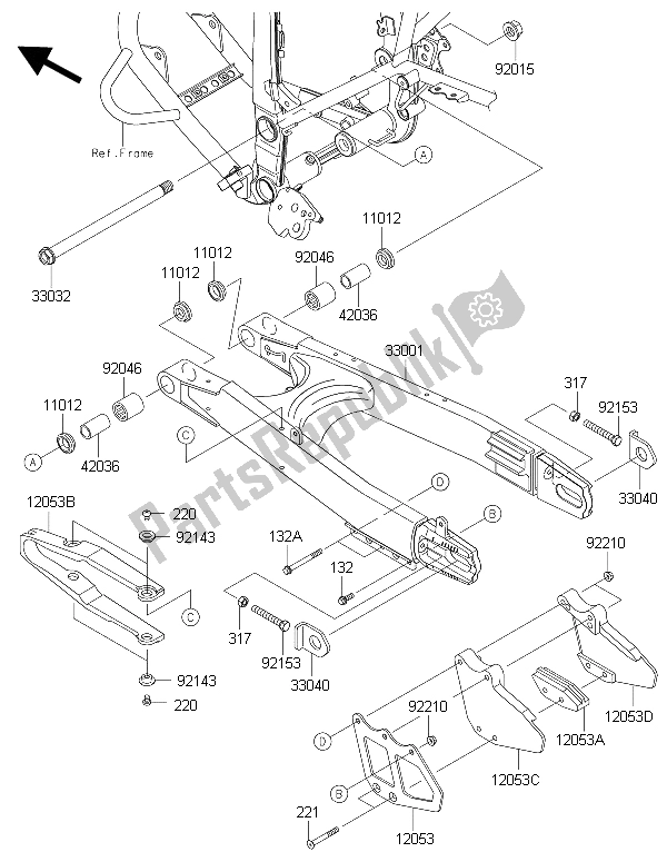 Toutes les pièces pour le Bras Oscillant du Kawasaki KLX 250 2015