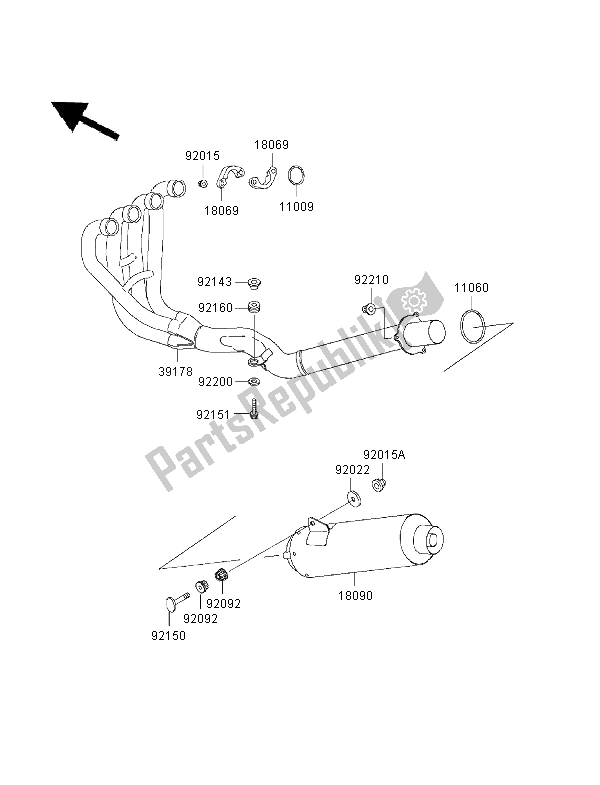 All parts for the Muffler of the Kawasaki ZRX 1100 1997