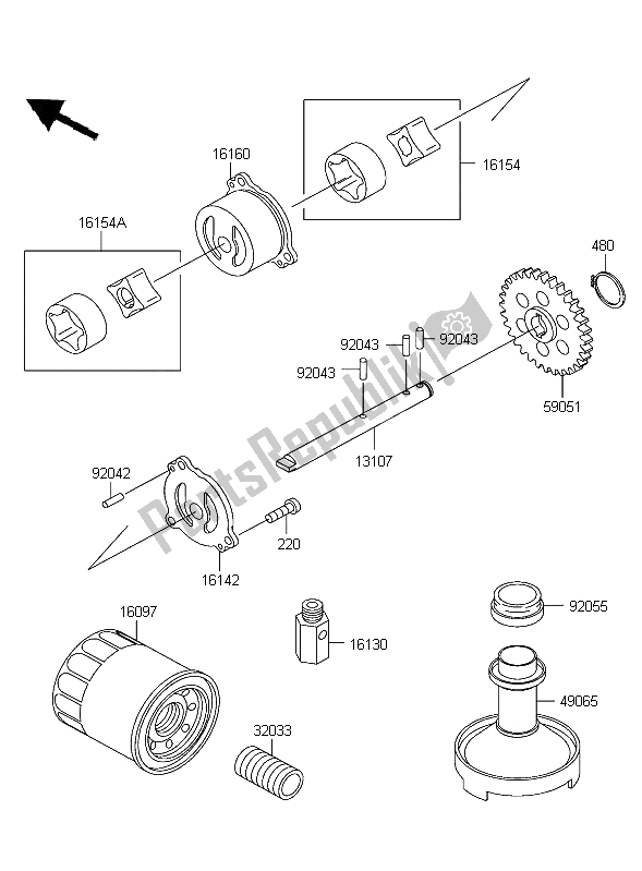 All parts for the Oil Pump of the Kawasaki ZZR 600 2004