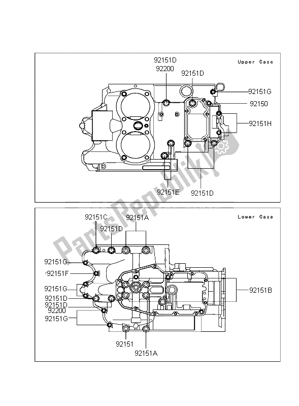 All parts for the Crankcase Bolt Pattern of the Kawasaki W 650 2004