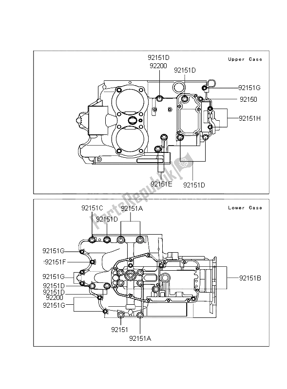 Tutte le parti per il Modello Del Bullone Del Basamento del Kawasaki W 650 2004