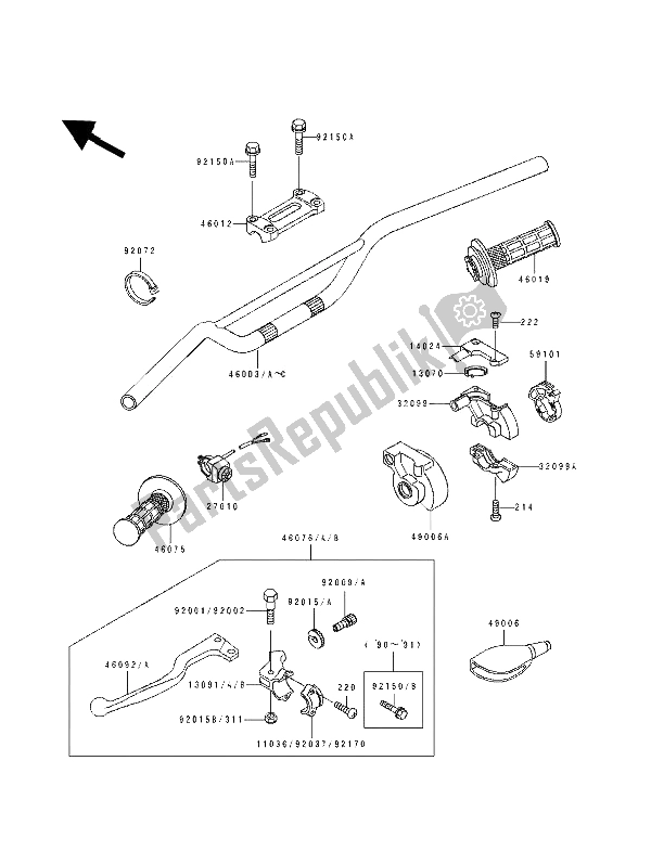 Tutte le parti per il Manubrio del Kawasaki KX 500 1989