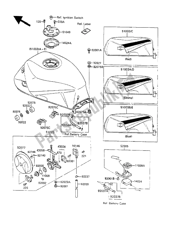 Alle onderdelen voor de Benzinetank van de Kawasaki GPX 600R 1990