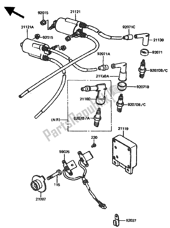 All parts for the Ignition Coil of the Kawasaki GPZ 1100 1985