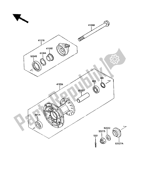 All parts for the Front Hub of the Kawasaki KLR 500 1987