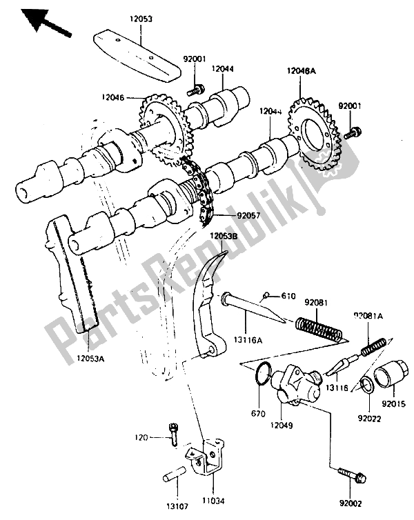 All parts for the Camshaft & Tensioner of the Kawasaki ZX 400 1987