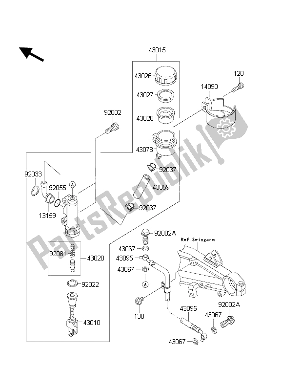 All parts for the Rear Master Cylinder of the Kawasaki ZXR 1200S 2004