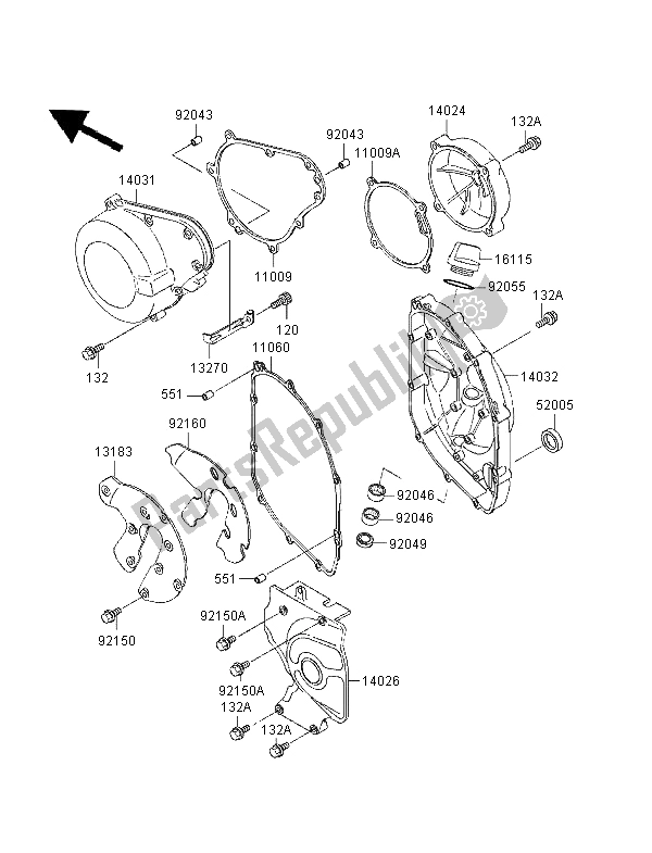 All parts for the Engine Cover of the Kawasaki ZZR 600 1996