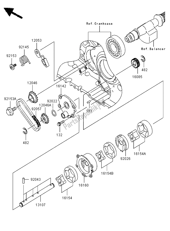 All parts for the Oil Pump of the Kawasaki VN 2000 2006