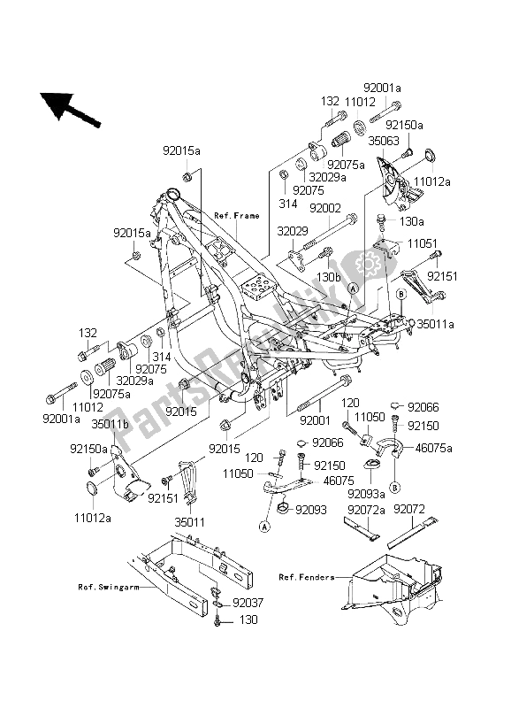 All parts for the Frame Fittings of the Kawasaki ZR 7S 750 2001