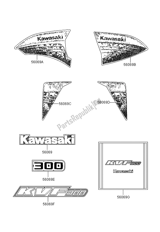 Wszystkie części do Kalkomanie (czarne) (ue) Kawasaki KVF 300 2012