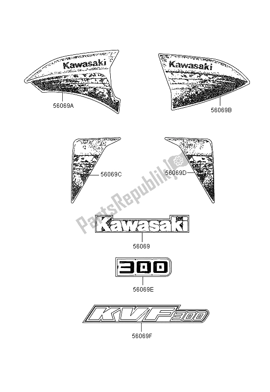 Wszystkie części do Kalkomanie (czarne) Kawasaki KVF 300 2013