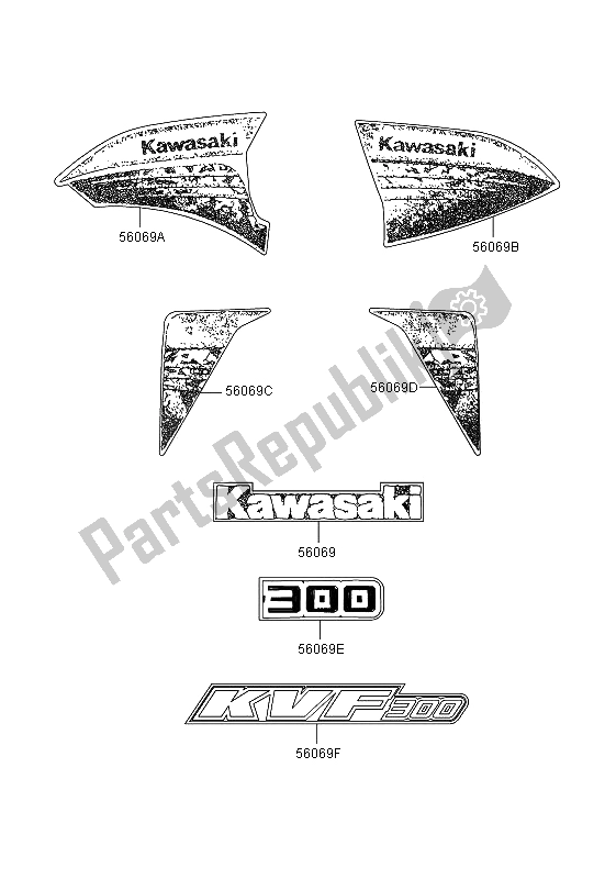 Wszystkie części do Kalkomanie (czarne) Kawasaki KVF 300 2013