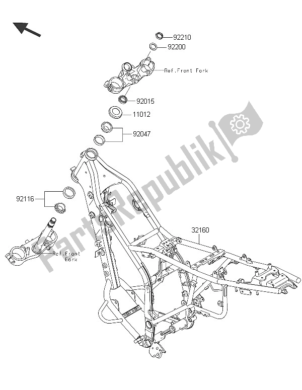 All parts for the Frame of the Kawasaki KLX 250 2016