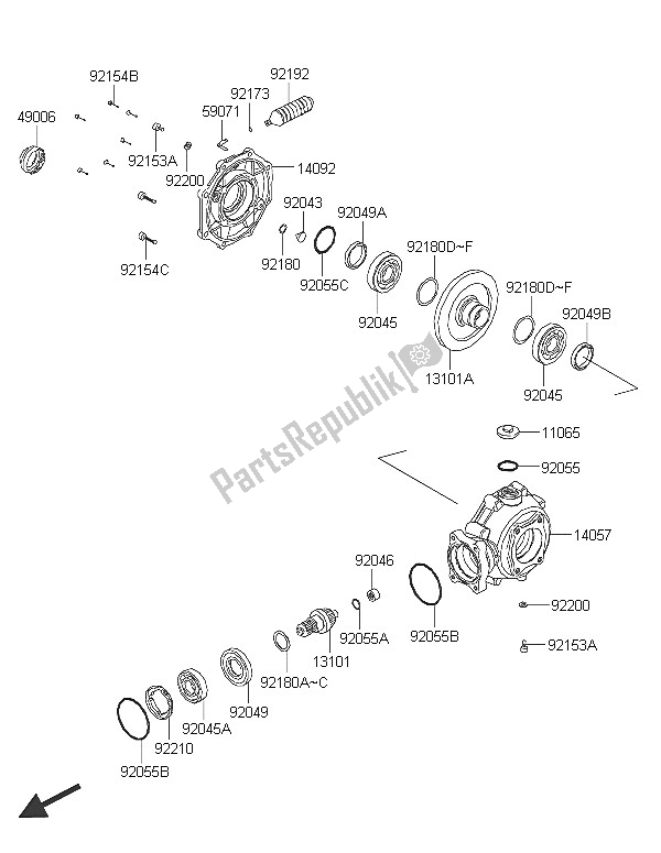Alle onderdelen voor de Aandrijfas En Eindoverbrenging van de Kawasaki Brute Force 300 2016