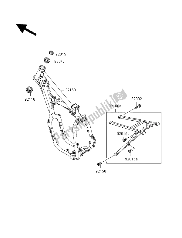 All parts for the Frame of the Kawasaki KX 500 1996