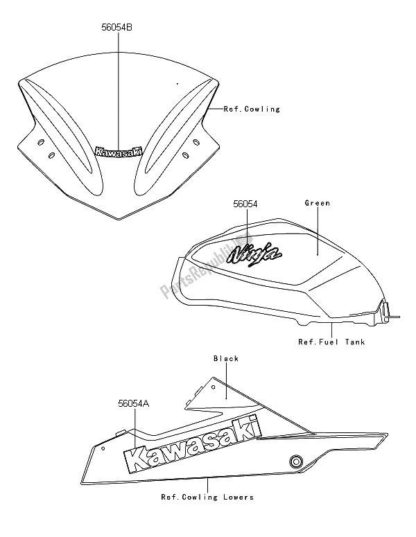 Toutes les pièces pour le Décalcomanies (vert) du Kawasaki Ninja 300 2013