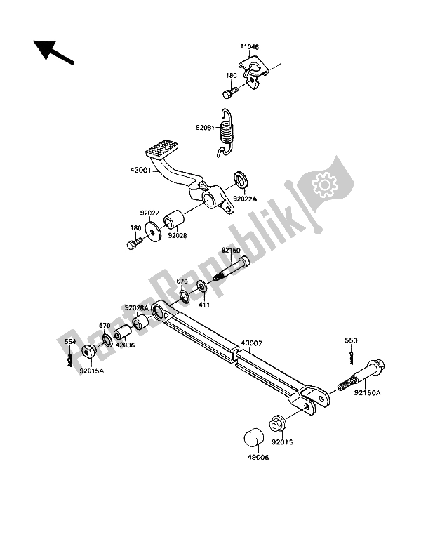 All parts for the Brake Pedal of the Kawasaki ZZ R 1100 1992