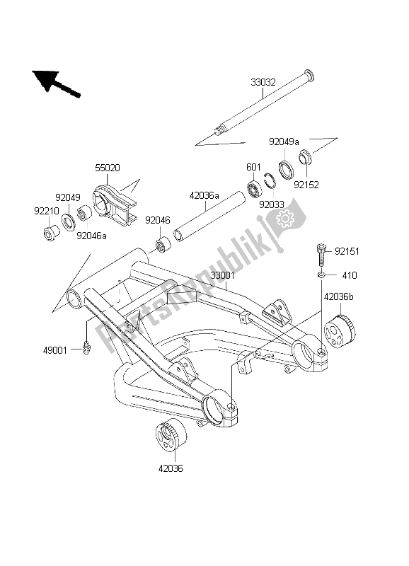 Tutte le parti per il Forcellone del Kawasaki ZRX 1200 2001