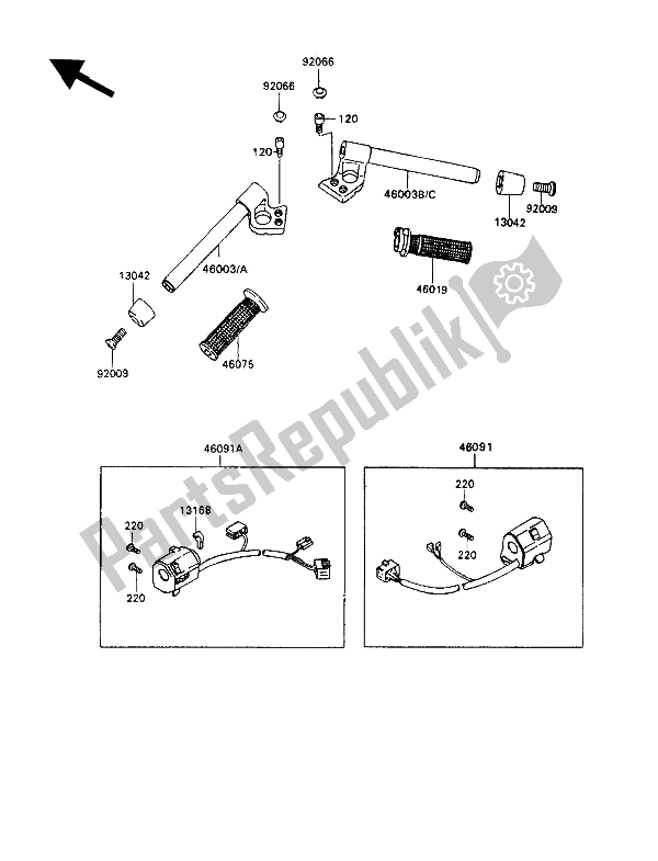 Tutte le parti per il Manubrio del Kawasaki ZZ R 1100 1992