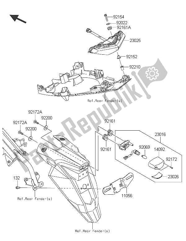 All parts for the Taillight(s) of the Kawasaki ER 6N 650 2016