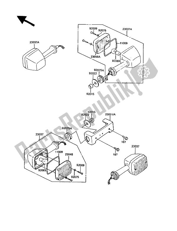 Alle onderdelen voor de Richtingaanwijzers van de Kawasaki GT 550 1989