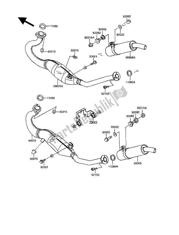 Todas as partes de Silencioso do Kawasaki KR 1 250 1991