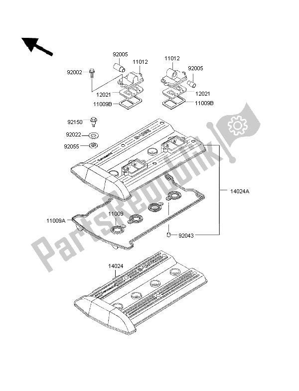 All parts for the Cylinder Head Cover of the Kawasaki 1000 GTR 1997