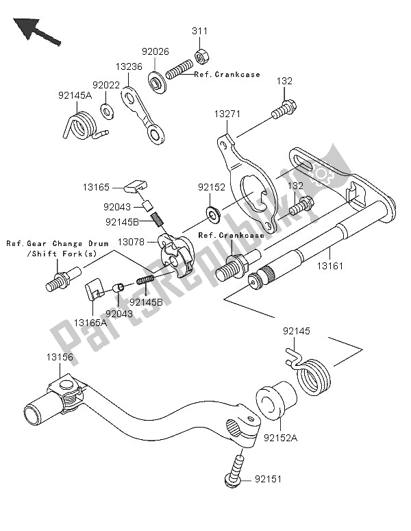 All parts for the Gear Change Mechanism of the Kawasaki KX 250 2005