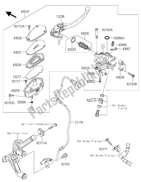 Alle onderdelen voor de Voorste Hoofdcilinder van de Kawasaki 1400 GTR ABS 2015