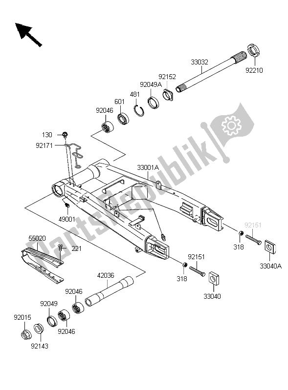 All parts for the Swingarm of the Kawasaki Z 1000 2003