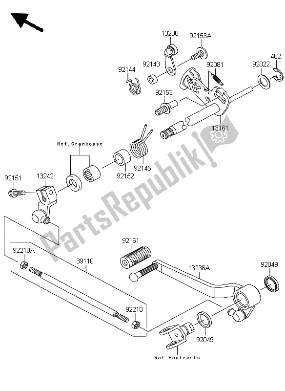 All parts for the Gear Change Mechanism of the Kawasaki Z 750 2009